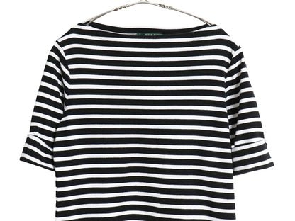 00s ローレン ラルフローレン ボートネック ボーダー 5分袖 Tシャツ レディース M ポロ オールド ストレッチ コットン カットソー ツートン