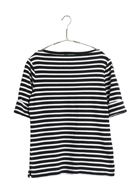 00s ローレン ラルフローレン ボートネック ボーダー 5分袖 Tシャツ レディース M ポロ オールド ストレッチ コットン カットソー ツートン
