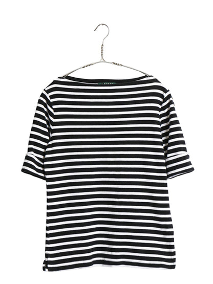 00s ローレン ラルフローレン ボートネック ボーダー 5分袖 Tシャツ レディース M ポロ オールド ストレッチ コットン カットソー ツートン