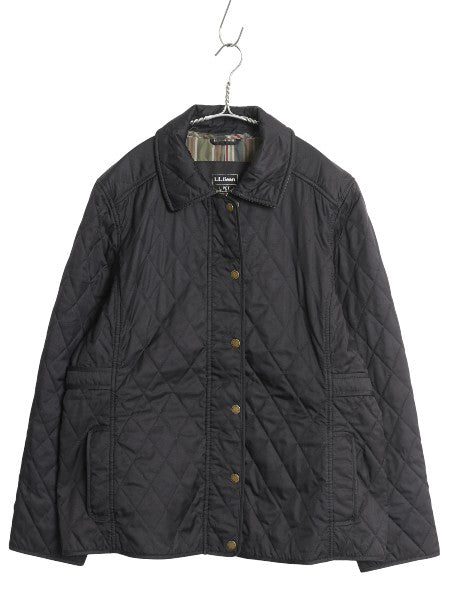 エルエルビーン 中綿 キルティング ジャケット レディース L ナイロン ジャンパー ブルゾン チェック ライナー付き 無地 ブラック シンプル