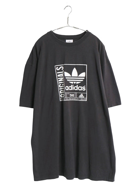 アディダス プリント 半袖 Tシャツ メンズ XXL / 古着 ヘビーウェイト コットン カットソー 大きいサイズ シンプル ブラック トレフォイル
