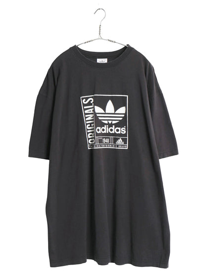 アディダス プリント 半袖 Tシャツ メンズ XXL / 古着 ヘビーウェイト コットン カットソー 大きいサイズ シンプル ブラック トレフォイル