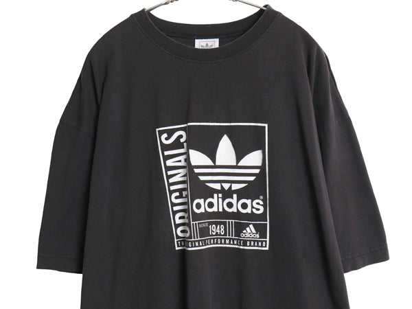 アディダス プリント 半袖 Tシャツ メンズ XXL / 古着 ヘビーウェイト コットン カットソー 大きいサイズ シンプル ブラック トレフォイル