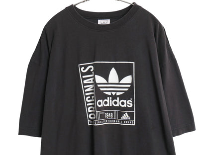 アディダス プリント 半袖 Tシャツ メンズ XXL / 古着 ヘビーウェイト コットン カットソー 大きいサイズ シンプル ブラック トレフォイル