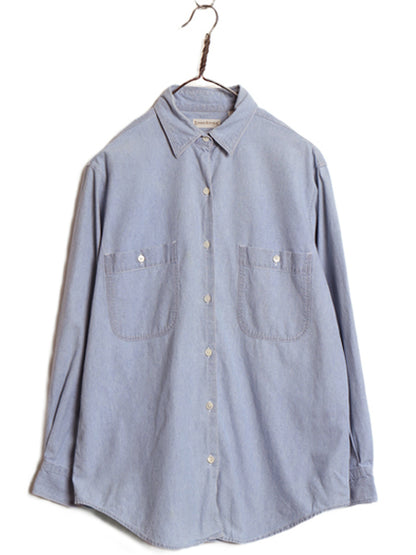 90s バナナリパブリック 長袖 シャンブレー シャツ レディース M / 旧タグ オールド 100％ コットン 長袖シャツ 無地 ゆったり カジュアル