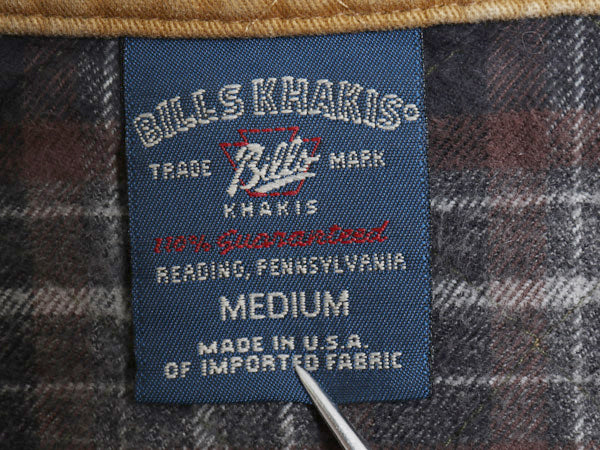 90s USA製 ビルズカーキ コットン キルティング ベスト メンズ M / オールド ハイネック チェック フランネル ライナー付き 重ね着 前開き 