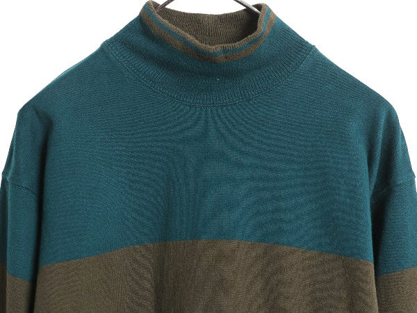 80s USA製 エルエルビーン モックネック ボーダー 長袖 Tシャツ メンズ S ヴィンテージ ロンT ラガーシャツ 素材 ヘビーウェイト コットン