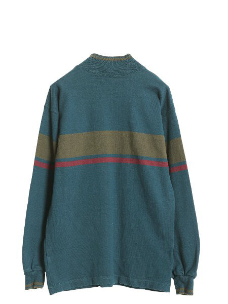 80s USA製 エルエルビーン モックネック ボーダー 長袖 Tシャツ メンズ S ヴィンテージ ロンT ラガーシャツ 素材 ヘビーウェイト コットン