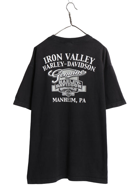 ハーレー ダビッドソン 両面 プリント Tシャツ メンズ XL 古着 オフィシャル バイク スカル イラスト アート グラフィック 黒 大きいサイズ