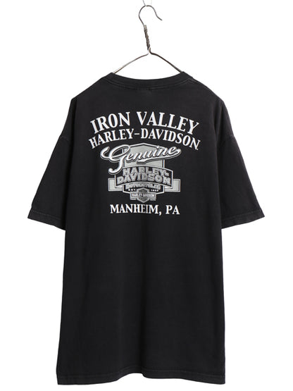 ハーレー ダビッドソン 両面 プリント Tシャツ メンズ XL 古着 オフィシャル バイク スカル イラスト アート グラフィック 黒 大きいサイズ