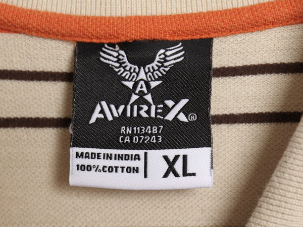 アヴィレックス ボーダー 鹿の子 半袖 ポロシャツ メンズ XL / 半袖シャツ ワンポイント コットン カットソー 大きいサイズ マルチカラー