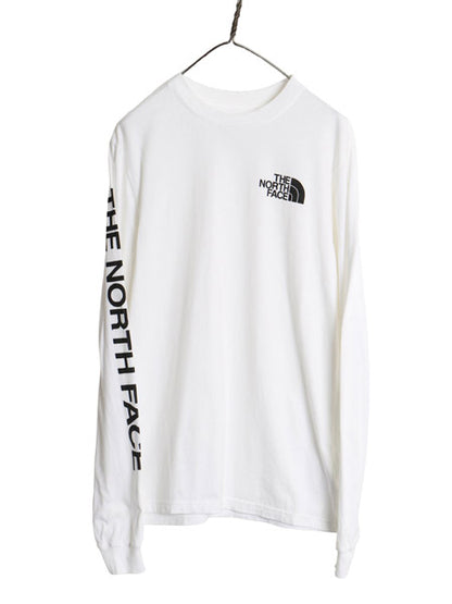 ノースフェイス プリント 長袖 Tシャツ メンズ S / アウトドア ロンT ロングスリーブ カットソー 袖プリント ワンポイント シンプル 白 黒 