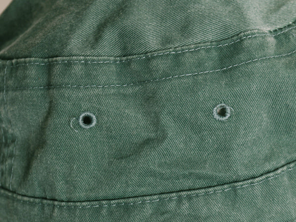 90s 企業 ロゴ 刺繍 バケット ハット 実寸 61cm 古着 オールド 帽子 コットン ロール キャップ ワンポイント シンプル アウトドア グリーン