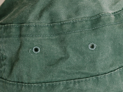 90s 企業 ロゴ 刺繍 バケット ハット 実寸 61cm 古着 オールド 帽子 コットン ロール キャップ ワンポイント シンプル アウトドア グリーン