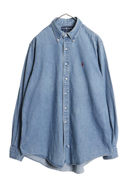 90s ラルフローレン ボタンダウン 長袖 デニム シャツ メンズ XL / 古着 オールド ポロ 長袖シャツ ワンポイント カジュアル 大きいサイズ 