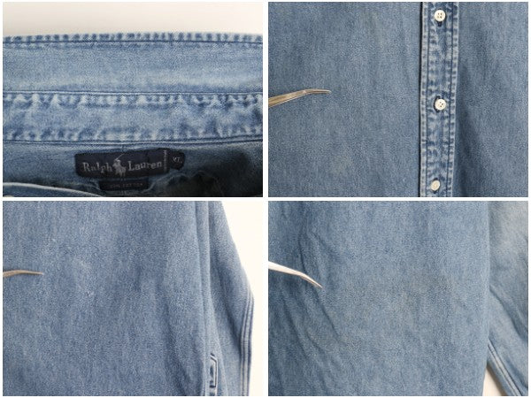 90s ラルフローレン ボタンダウン 長袖 デニム シャツ メンズ XL / 古着 オールド ポロ 長袖シャツ ワンポイント カジュアル 大きいサイズ 