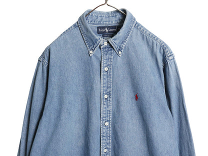 90s ラルフローレン ボタンダウン 長袖 デニム シャツ メンズ XL / 古着 オールド ポロ 長袖シャツ ワンポイント カジュアル 大きいサイズ 