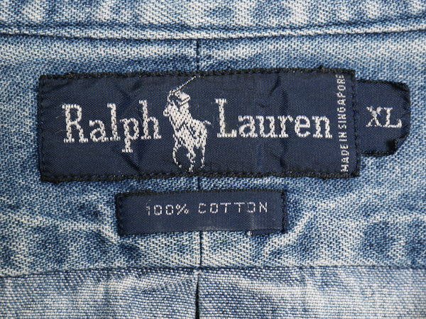 90s ラルフローレン ボタンダウン 長袖 デニム シャツ メンズ XL / 古着 オールド ポロ 長袖シャツ ワンポイント カジュアル 大きいサイズ 