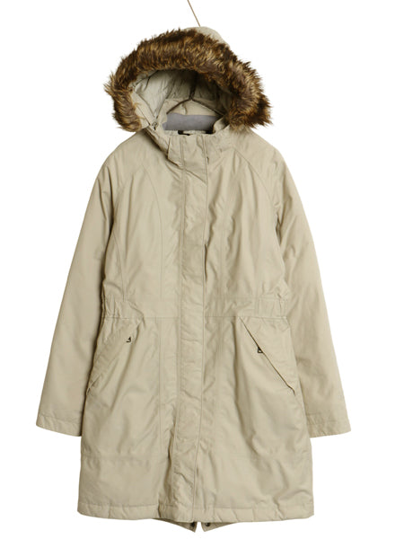 ノースフェイス ダウン パーカー ジャケット レディース M / DRYVENT ロング コート フェイク ファー付き アウトドア フルジップ ベージュ