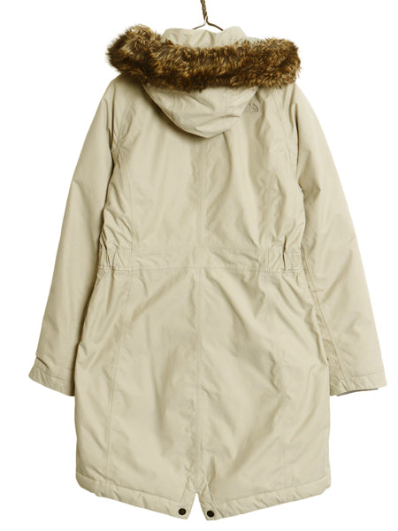 ノースフェイス ダウン パーカー ジャケット レディース M / DRYVENT ロング コート フェイク ファー付き アウトドア フルジップ ベージュ