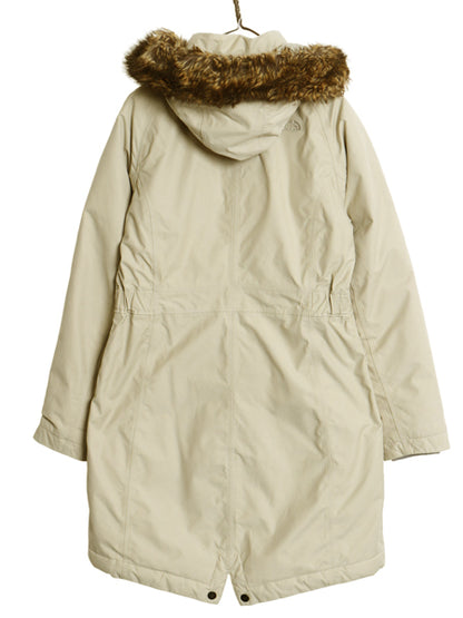 ノースフェイス ダウン パーカー ジャケット レディース M / DRYVENT ロング コート フェイク ファー付き アウトドア フルジップ ベージュ