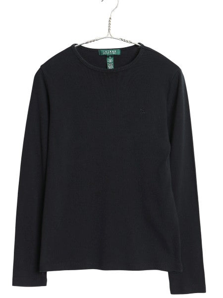 00s ローレン ラルフローレン 長袖 Tシャツ レディース M / オールド ロンT コットン ストレッチ リブ編み カットソー ロングスリーブ 黒