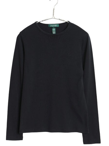 00s ローレン ラルフローレン 長袖 Tシャツ レディース M / オールド ロンT コットン ストレッチ リブ編み カットソー ロングスリーブ 黒