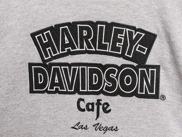USA製 ハーレー ダビッドソン 両面 ロゴ 刺繍 スウェット メンズ L 程 トレーナー バイク カフェ 薄手 クルーネック シンプル ゆったり 灰