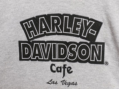 USA製 ハーレー ダビッドソン 両面 ロゴ 刺繍 スウェット メンズ L 程 トレーナー バイク カフェ 薄手 クルーネック シンプル ゆったり 灰