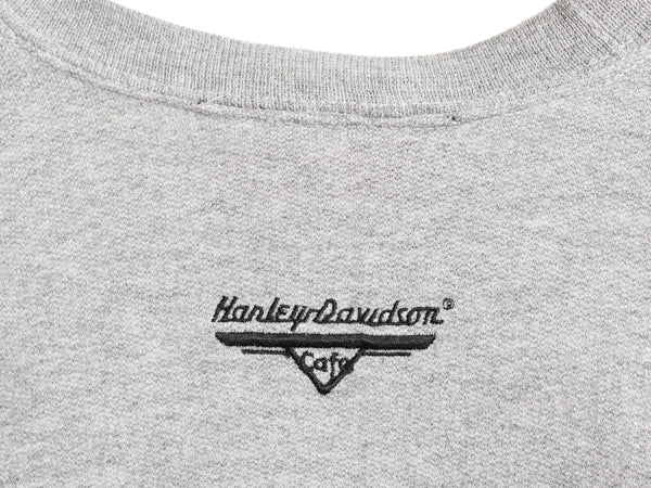 USA製 ハーレー ダビッドソン 両面 ロゴ 刺繍 スウェット メンズ L 程 トレーナー バイク カフェ 薄手 クルーネック シンプル ゆったり 灰