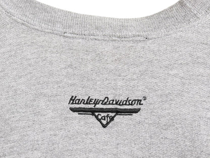 USA製 ハーレー ダビッドソン 両面 ロゴ 刺繍 スウェット メンズ L 程 トレーナー バイク カフェ 薄手 クルーネック シンプル ゆったり 灰