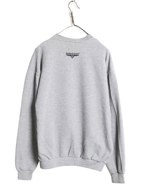 USA製 ハーレー ダビッドソン 両面 ロゴ 刺繍 スウェット メンズ L 程 トレーナー バイク カフェ 薄手 クルーネック シンプル ゆったり 灰