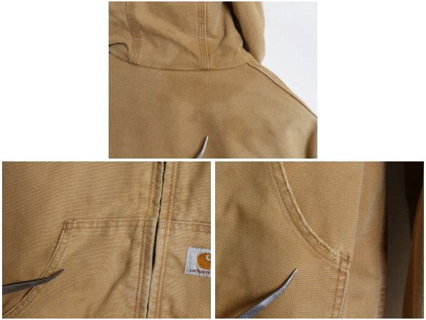 US企画 カーハート アクティブ ジャケット メンズ M / RNJ140 ワーク ダック フード パーカー 中綿 キルティング ライナー 無地 ブラウン