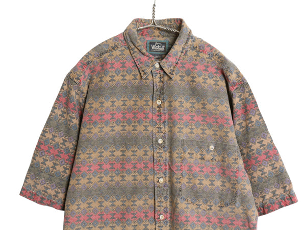 90s ウールリッチ ネイティブ 総柄 半袖 シャツ メンズ M  オールド  コットン ポケット付き マルチカラー アウトドア ゆったり カジュアル
