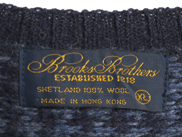 90s ブルックスブラザーズ ニット セーター メンズ XL / オールド シェットランド ウール 千鳥 チェック クルーネック 総柄 大きいサイズ