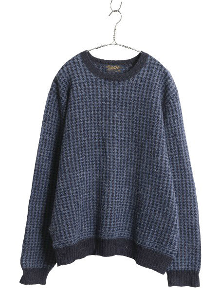90s ブルックスブラザーズ ニット セーター メンズ XL / オールド シェットランド ウール 千鳥 チェック クルーネック 総柄 大きいサイズ