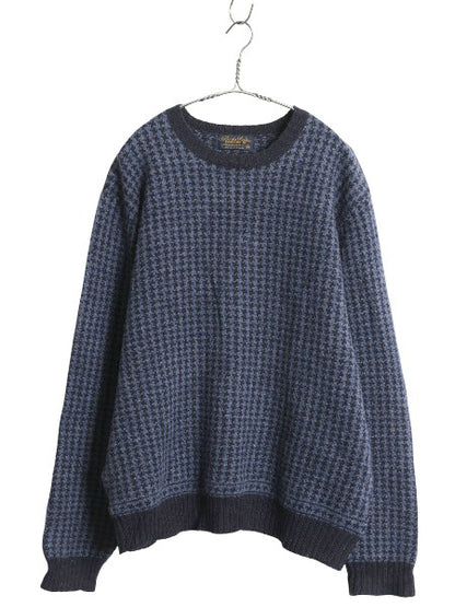 90s ブルックスブラザーズ ニット セーター メンズ XL / オールド シェットランド ウール 千鳥 チェック クルーネック 総柄 大きいサイズ