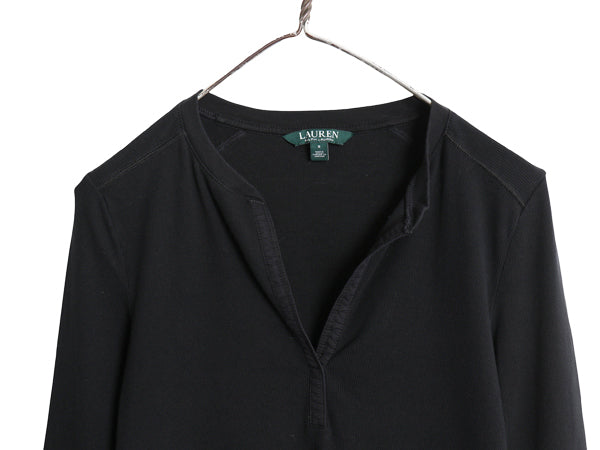 00s ローレン ラルフローレン スキッパー 長袖 Tシャツ レディース S / オールド ロンT コットン ストレッチ リブ編み カットソー 黒 無地