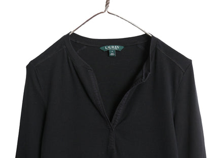 00s ローレン ラルフローレン スキッパー 長袖 Tシャツ レディース S / オールド ロンT コットン ストレッチ リブ編み カットソー 黒 無地