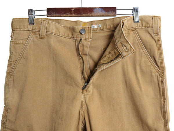 カーハート キャンバス ショートパンツ メンズ 36 / ワーク ストレッチ コットン ショーツ 短パン ダック ハーフパンツ ゆったり ブラウン