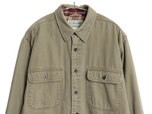 00s エルエルビーン コットン ツイル 長袖 シャツ メンズ M / オールド アウトドア チェック フランネル ライナー付き ワーク ジャケット