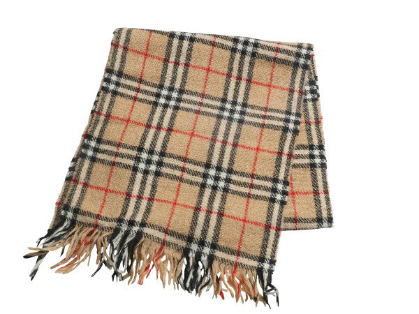 90s スコットランド製 バーバリー ノバチェック ウール マフラー 古着 旧タグ オールド フリンジ付き アーカイブ 定番 ビジネス カジュアル
