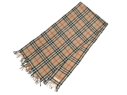 90s スコットランド製 バーバリー ノバチェック ウール マフラー 古着 旧タグ オールド フリンジ付き アーカイブ 定番 ビジネス カジュアル