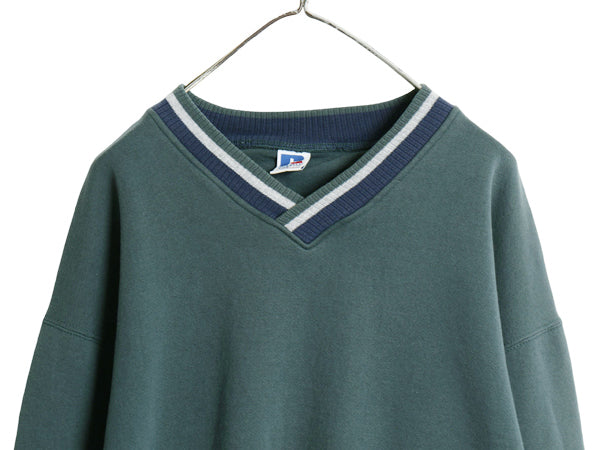 90s USA製 ラッセル 無地 Vネック スウェット メンズ レディース XL オールド ワンポイント トレーナー 裏起毛 プルオーバー 大きいサイズ