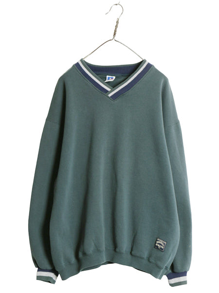 90s USA製 ラッセル 無地 Vネック スウェット メンズ レディース XL オールド ワンポイント トレーナー 裏起毛 プルオーバー 大きいサイズ