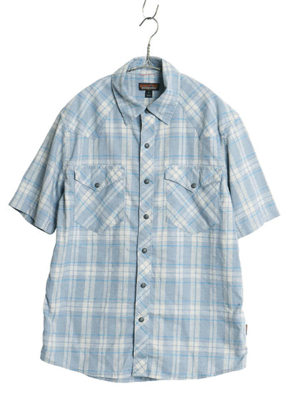 パタゴニア ウエスタン スナップ シャツ メンズ S / 20年製 チェック 半袖シャツ ヘンプ ストレッチ スナップボタン シンプル マルチカラー