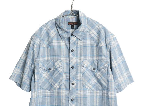 パタゴニア ウエスタン スナップ シャツ メンズ S / 20年製 チェック 半袖シャツ ヘンプ ストレッチ スナップボタン シンプル マルチカラー
