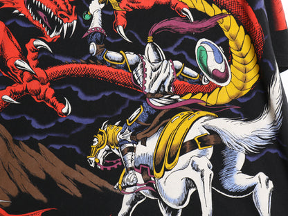 90s ★ リキッドブルー ドラゴン オールオーバー プリント Tシャツ メンズ XL オールド 当時物 アート 騎士 グラフィック 大判 イラスト 黒