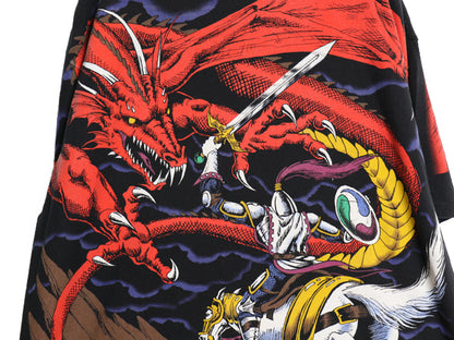 90s ★ リキッドブルー ドラゴン オールオーバー プリント Tシャツ メンズ XL オールド 当時物 アート 騎士 グラフィック 大判 イラスト 黒