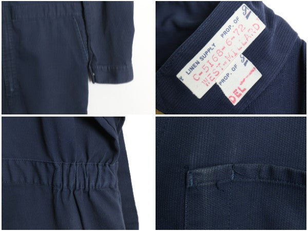 70s USA製 ★ Lee UNION ALLS オールインワン 44 メンズ XL / 古着 ヴィンテージ ワーク ツナギ ペインター パンツ コットン ピケ TALON 紺